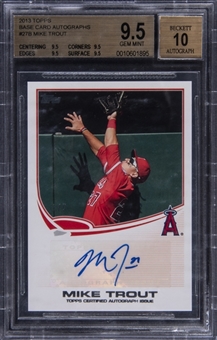2013 Topps "Base Card Autographs" #27B Mike Trout Signed Card (#1/5) - BGS GEM MT 9.5/BGS 10